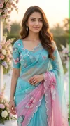 Tew Soft Tabby Digital Print With Embroidery Work Sarees